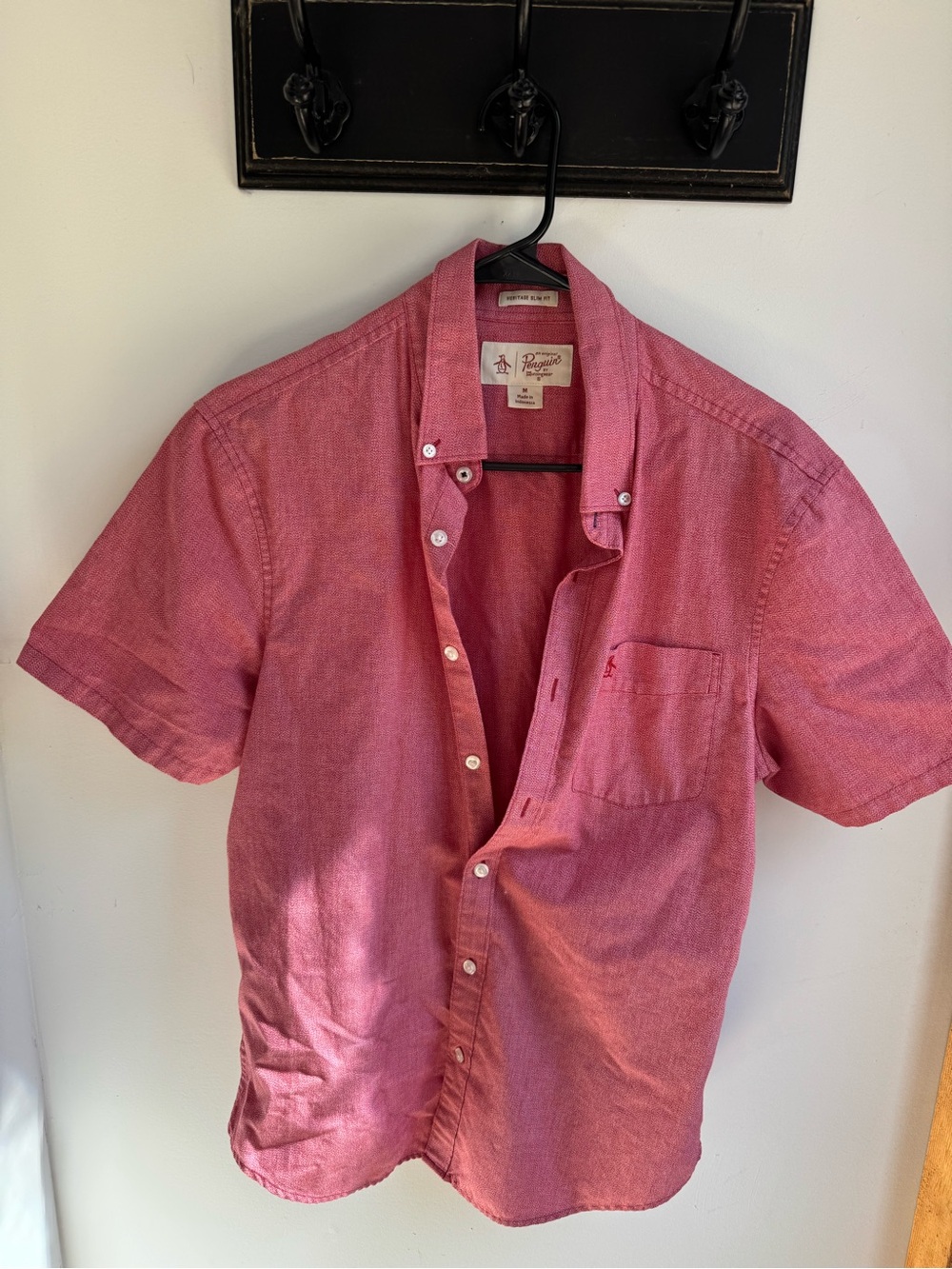 Original Penguin Men's Short-Sleeve Button-Down Shirt in Pink